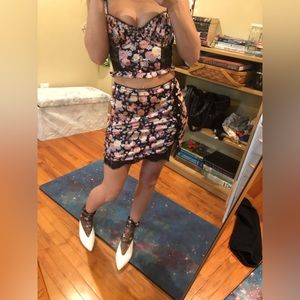 For Love & Lemons 2 Piece Corset Mini Skirt Slit Set XXS